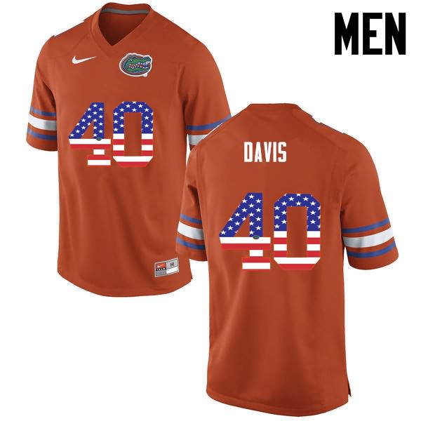 Men's NCAA Florida Gators Jarrad Davis #40 Stitched Authentic USA Flag Fashion Nike Orange College Football Jersey XDY0765QD